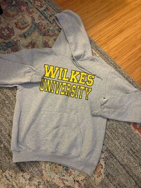 Champion Gray Pullover Hoodie with Yellow Wilkes University Script